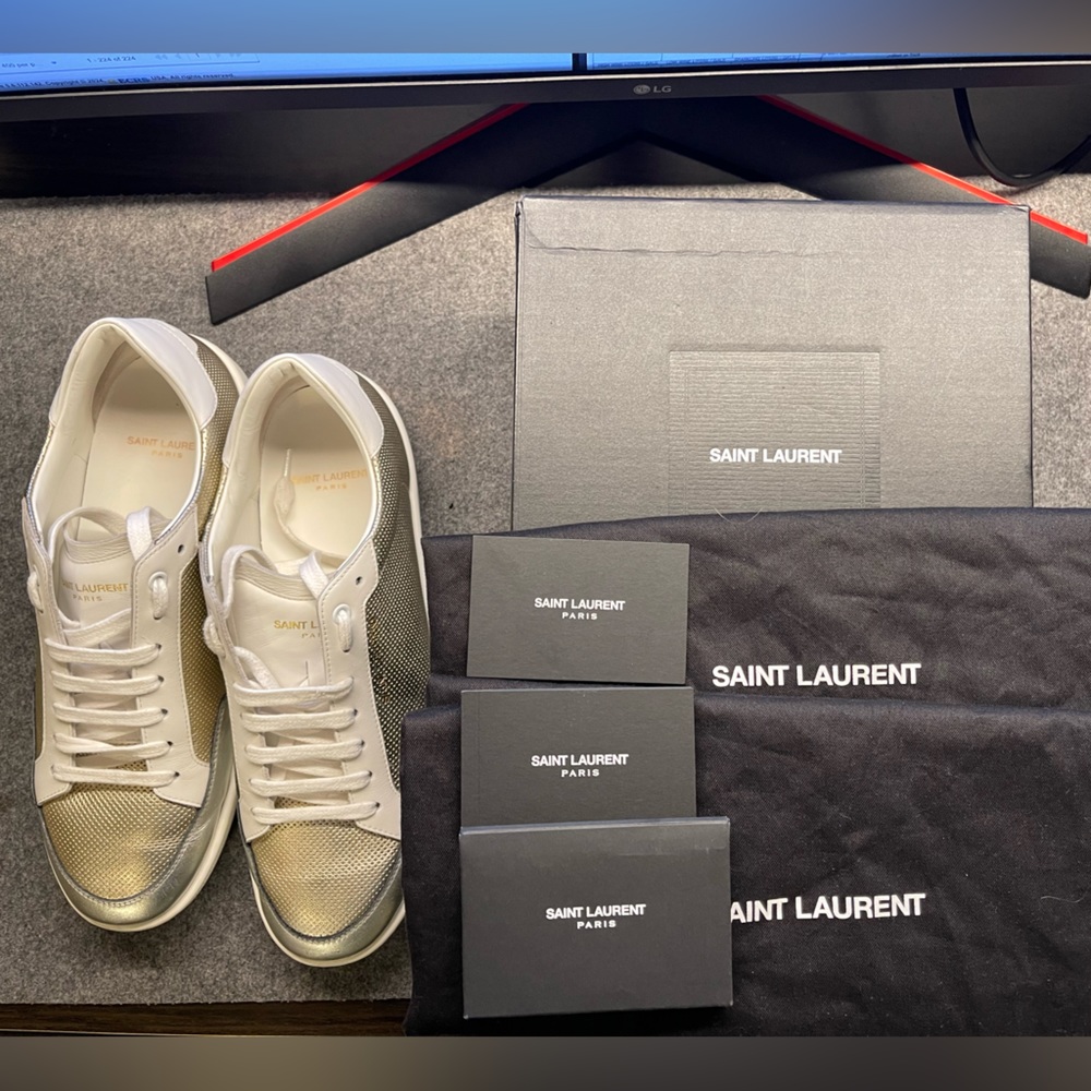 SAINT LAURENT | Men’s Perforated Silver Sneaker Size 9 US 42 EU DISCONTINUED